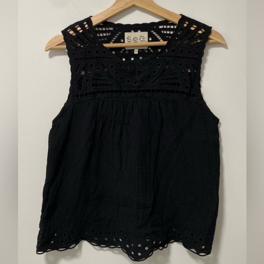 Sea New York Black Cotton Blouse Size 6 — 100% Cotton - Picture 2 of 9